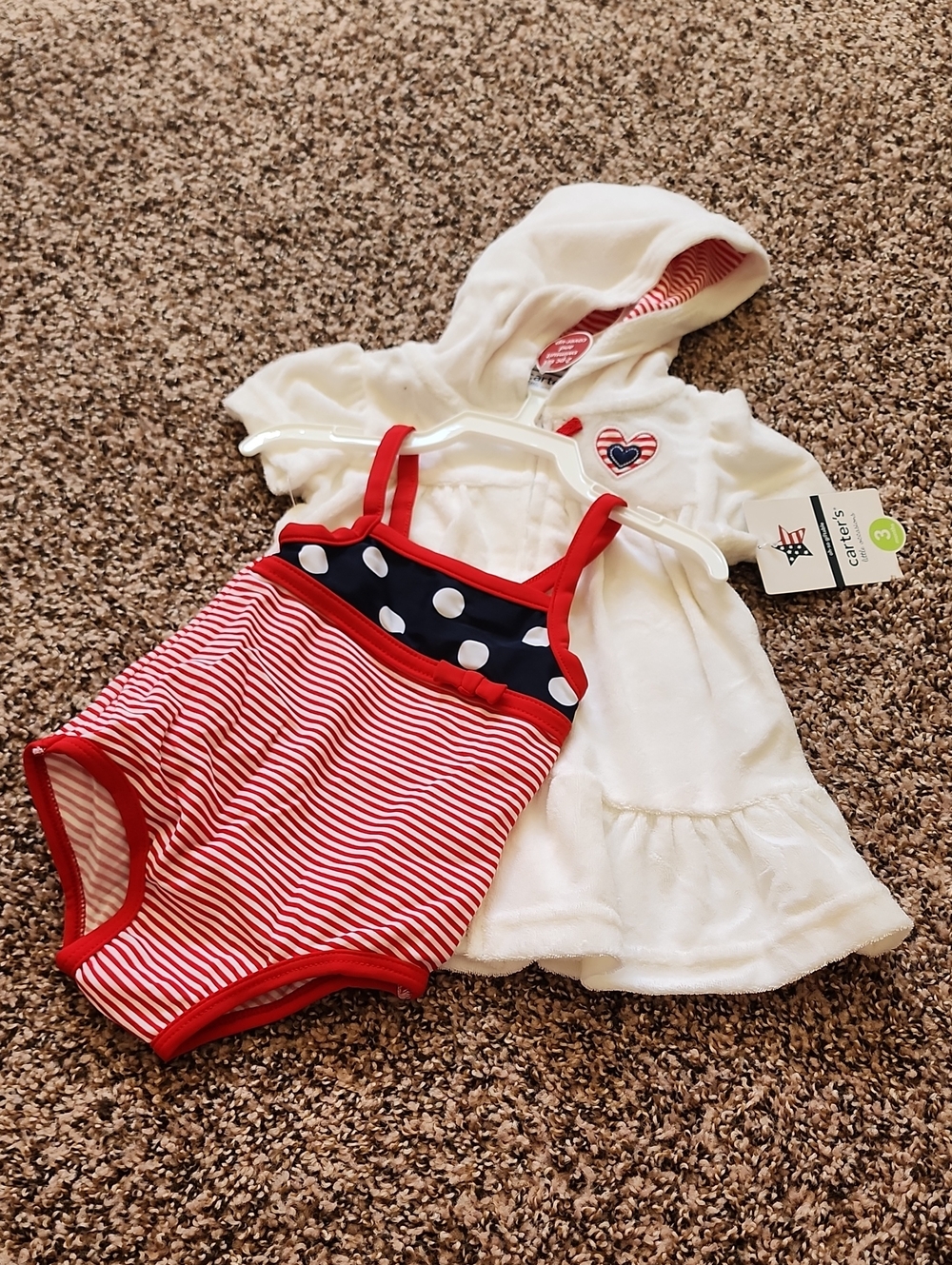 Americana Red, White & Navy Striped Swimsuit with White Hooded Cover-Up